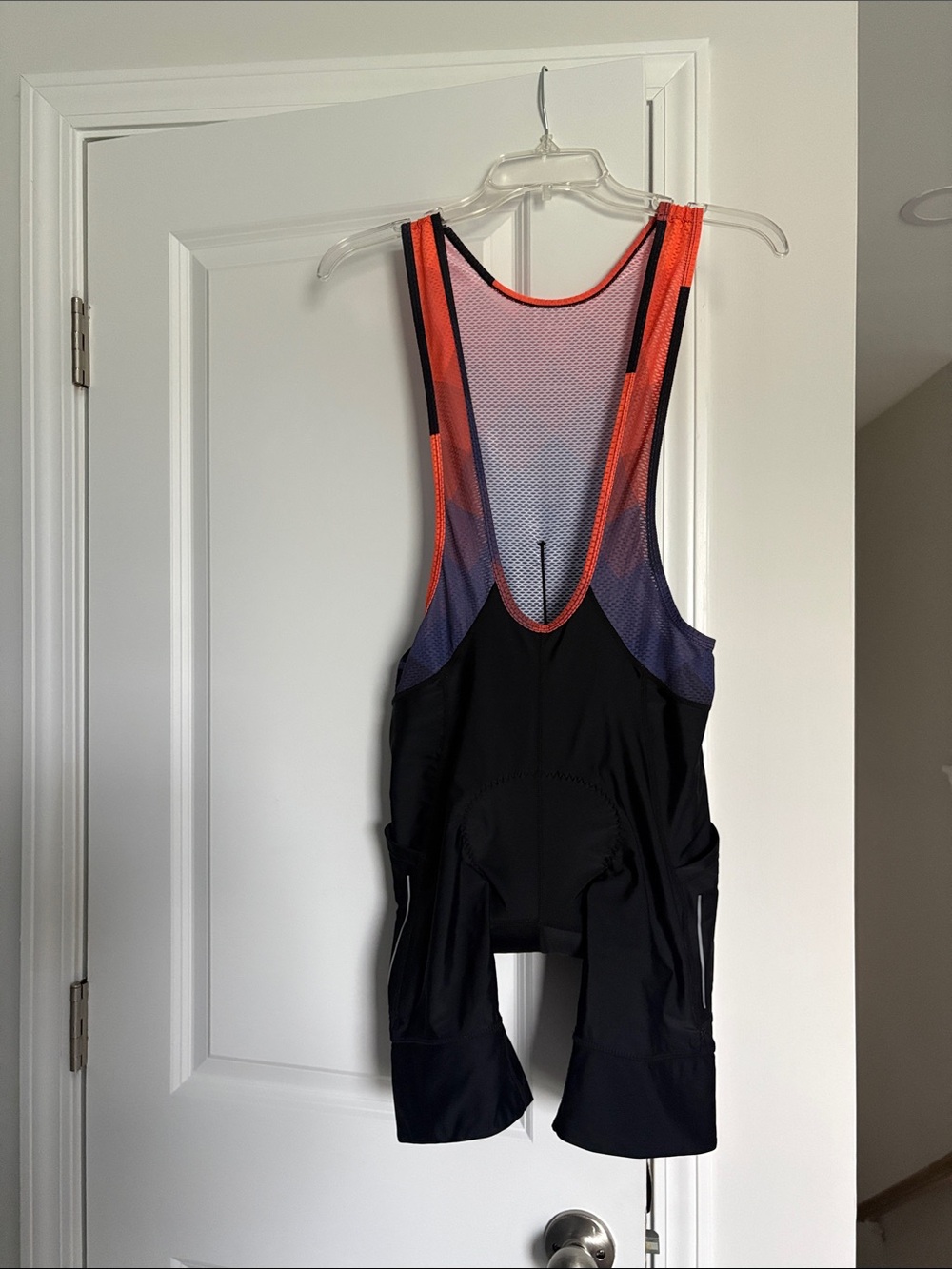 Baleaf Men's Black Cycling Bib Shorts with Orange and Purple Mesh
